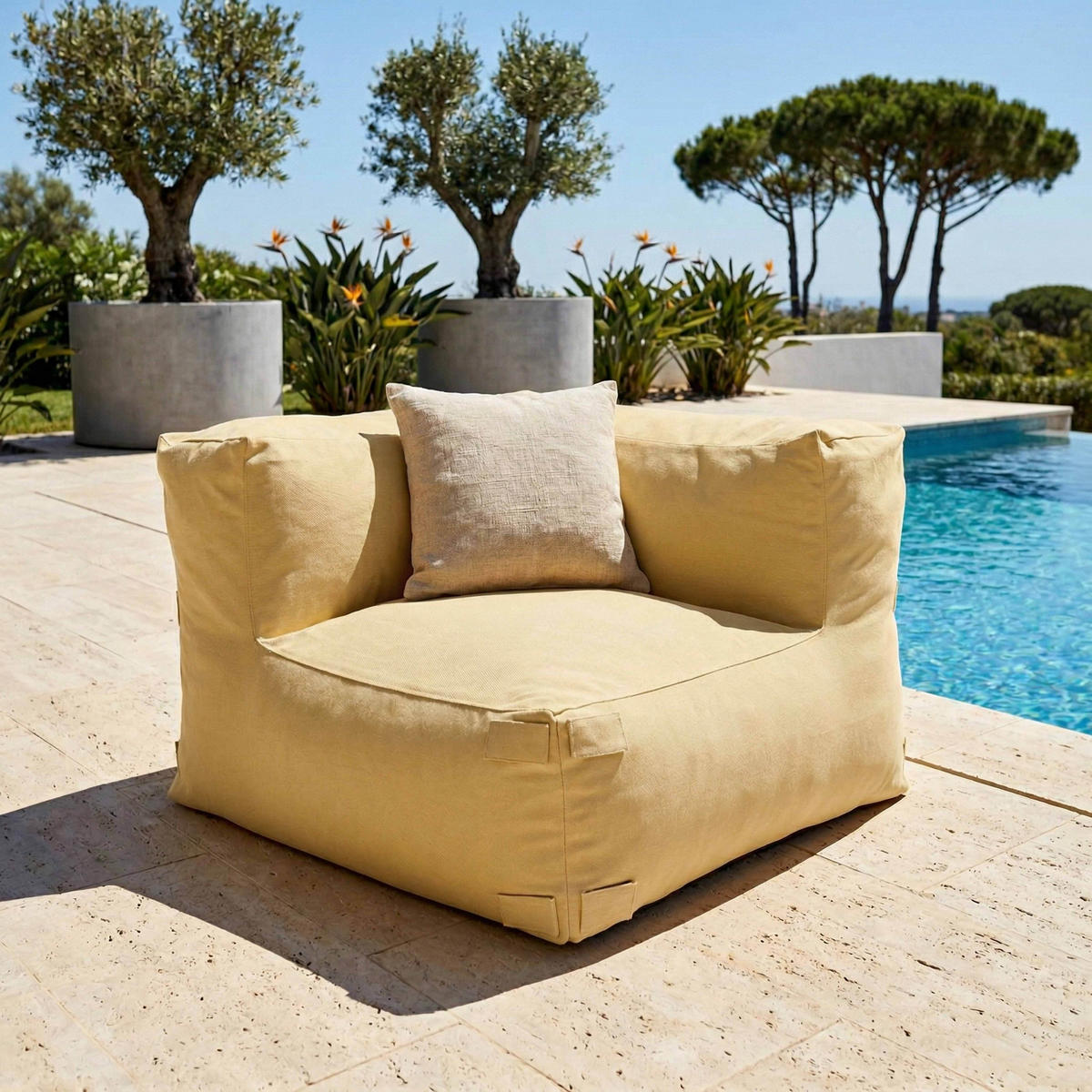 GARTENSOFA mit 5 Sitzplätzen, Hellgelb - Gelb, Textil - Oviala