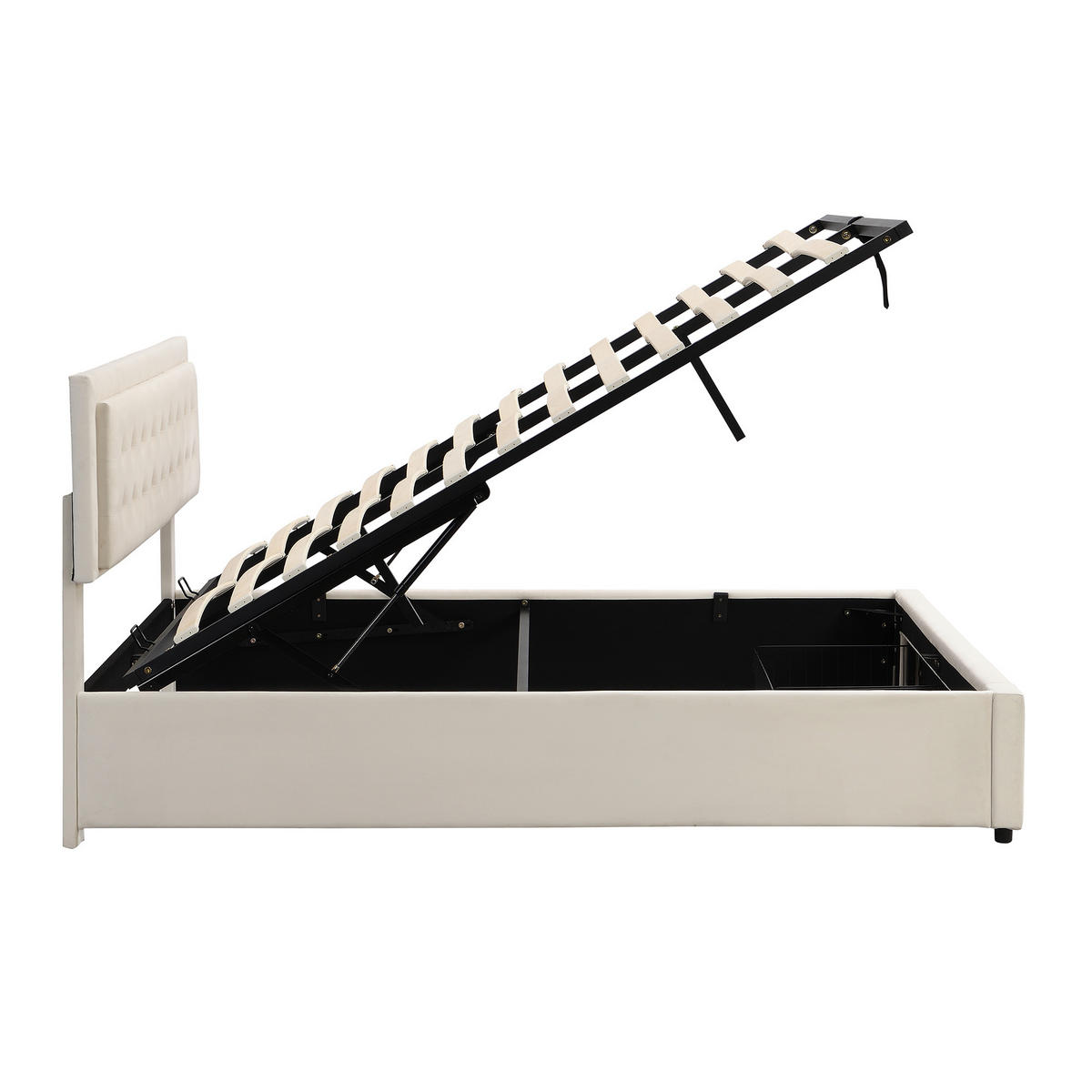 POLSTERBETT 180/200 cm Beige mit Stauraum und höhenverstellbarem Kopfteil - Beige, Textil (180/200cm) - OKWISH