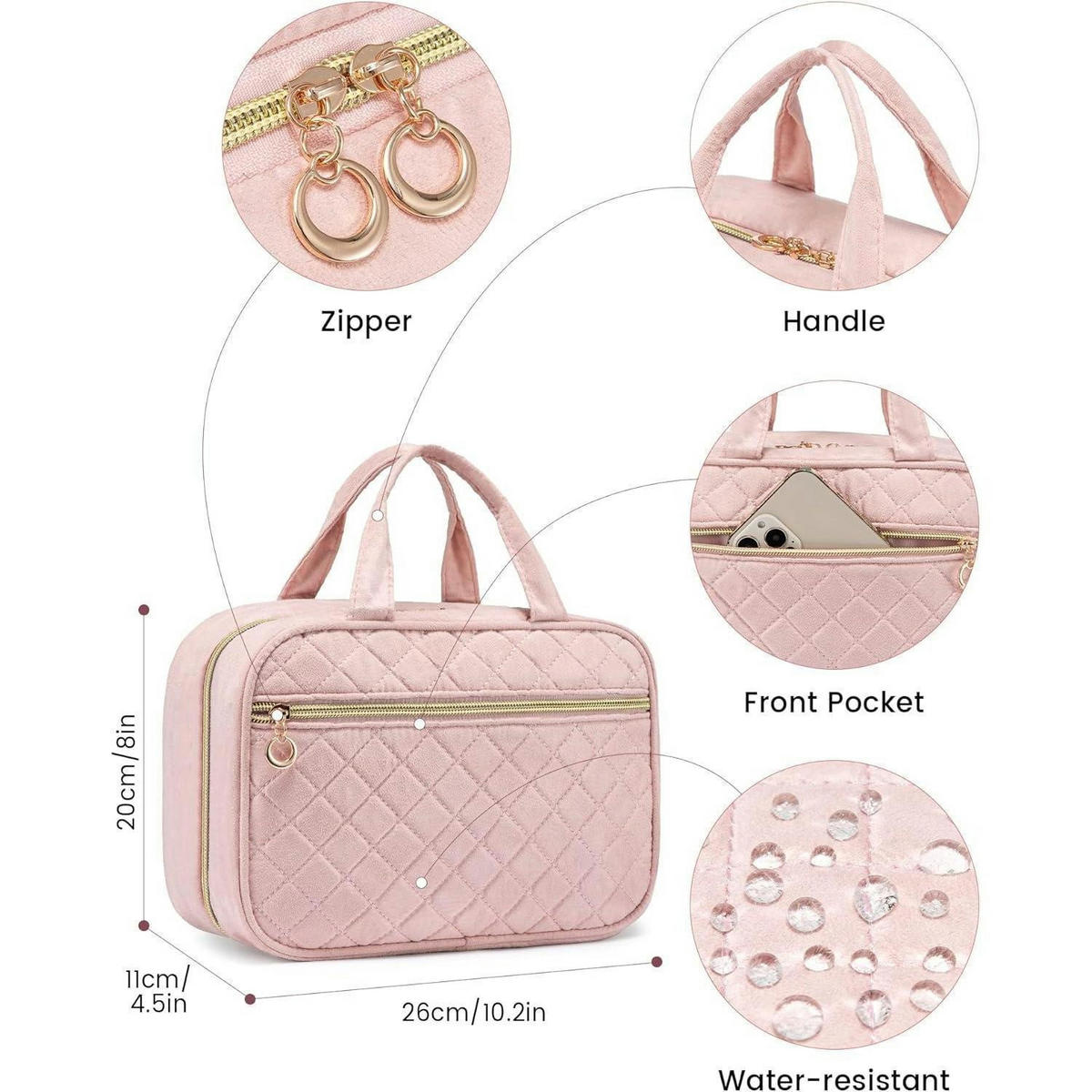 KULTURTASCHE Damen faltbar mit Haken, rosa - Rosa, Textil (20/11/28cm)