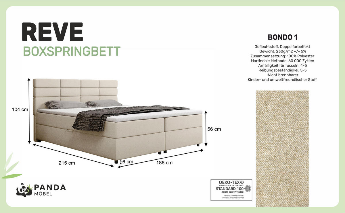 BOXBETT Reve 180 x 200 cm mit Bettkasten und Lattenrost ohne matratze - beige - Rot, Holz (180/206cm) - Panda Möbel