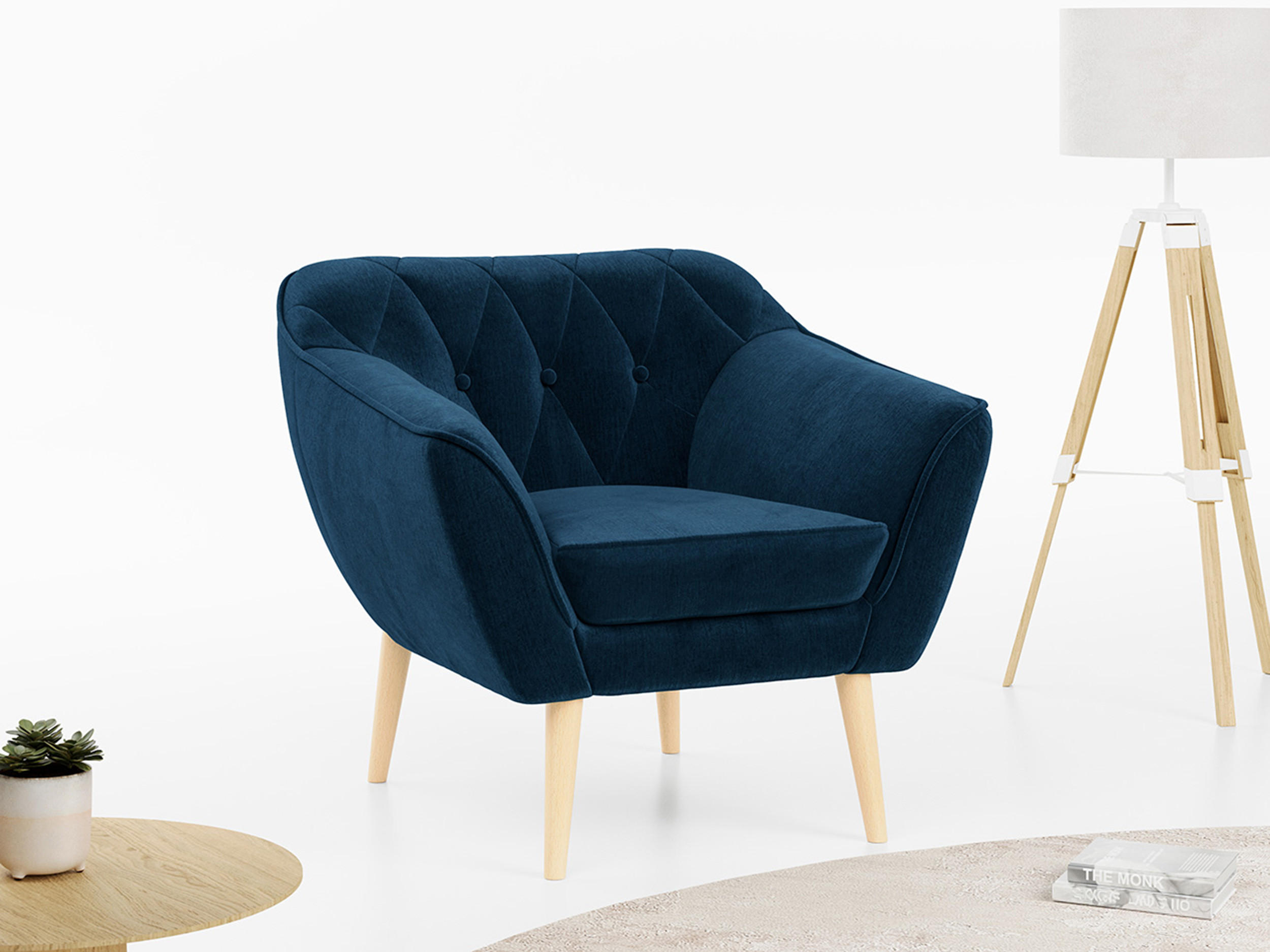 SESSEL Pirs 1 Sitzer Velvet Dunkelblau - Dunkelblau/Braun, Holz/Textil (80/75/74cm) - MKS