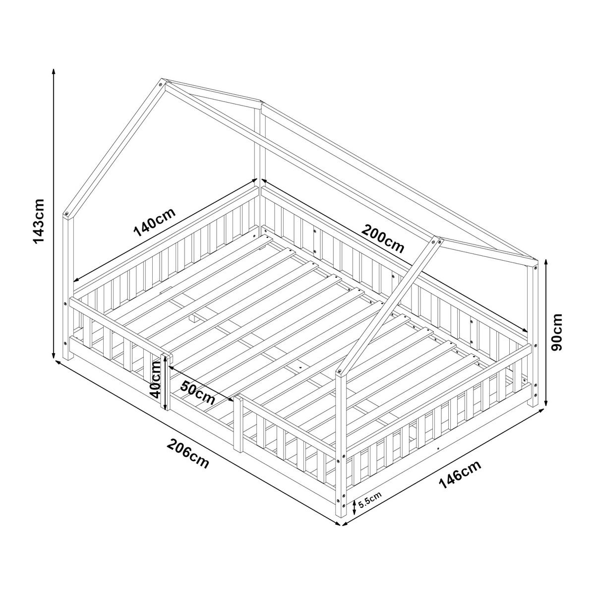 HAUSBETT Sisimiut - Weiß, Holz (140/200cm) - [en.casa]