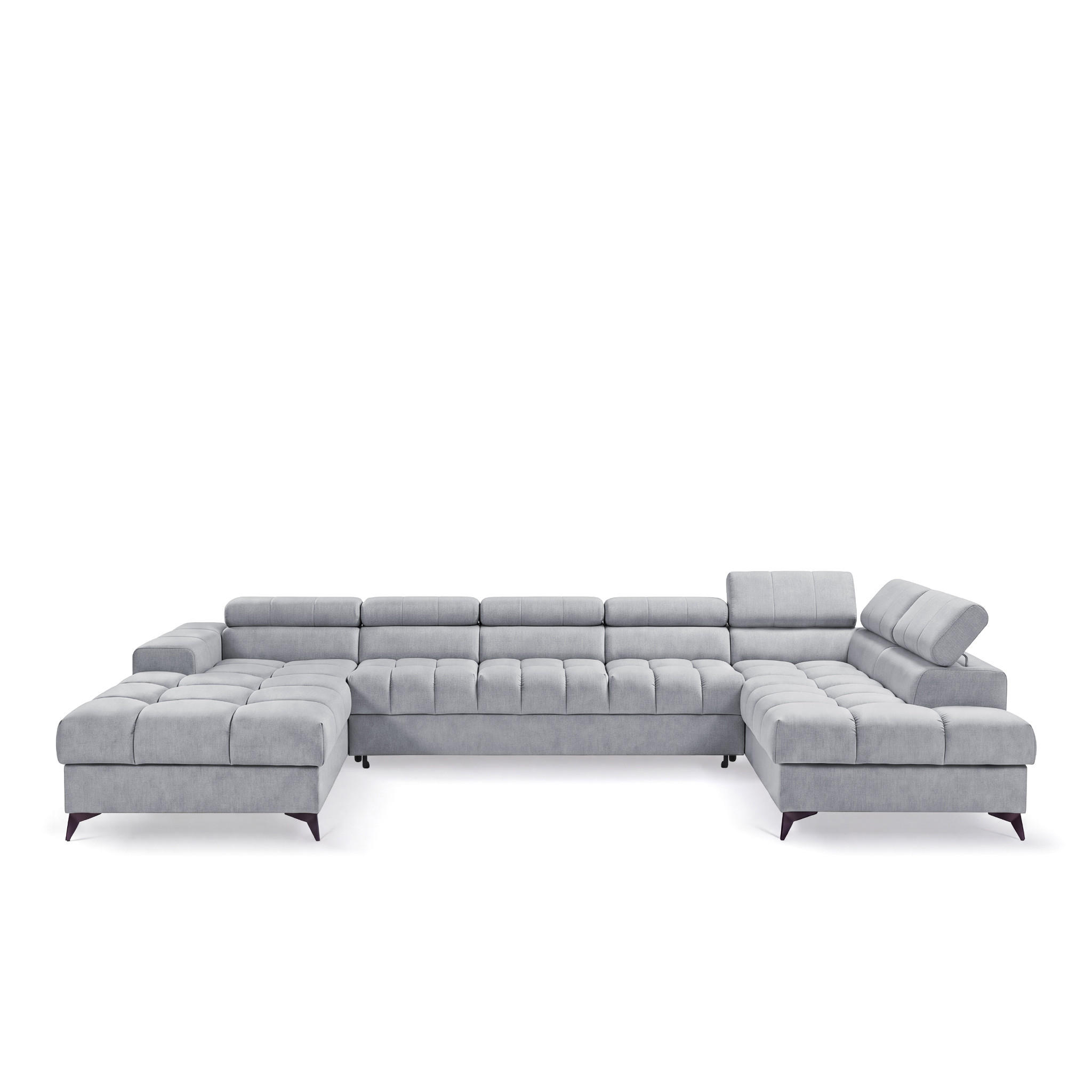 ECKSOFA PUDDING MAXI U Rechts mit Schlaffunktion 125x330 Velours Hellgrau - Hellgrau/Schwarz, Holz/Textil (421/203cm) - Muffo