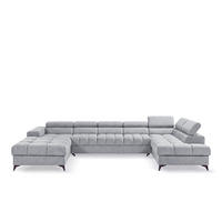 ECKSOFA PUDDING MAXI U Rechts mit Schlaffunktion 125x330 Velours Hellgrau - Hellgrau/Schwarz, Holz/Textil (421/203cm) - Muffo