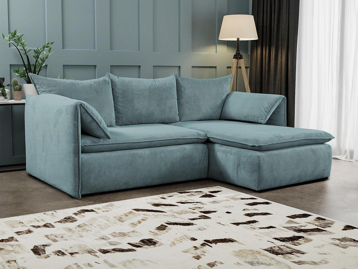 ECKSOFA mit Schlaffunktion - Ecke Rechts - Feincord - Blau - TEODORA - Blau, Textil (230/166cm) - Vente-Unique