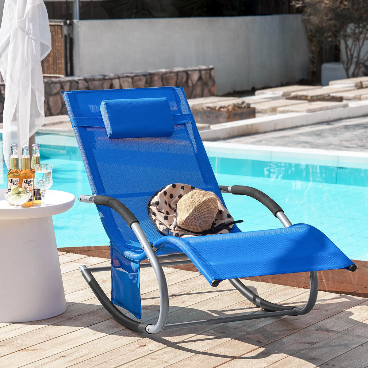 SONNENLIEGE blau - Blau, Metall (63/83/150cm) - SoBuy