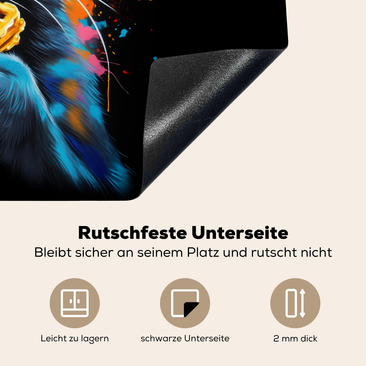 HERDABDECKPLATTE Katze - Graffiti - Bunt - Waffel - Essen Induktionsmatte 77x51 cm - Multicolor, Kunststoff (77/51/0.2cm) - MuchoWow