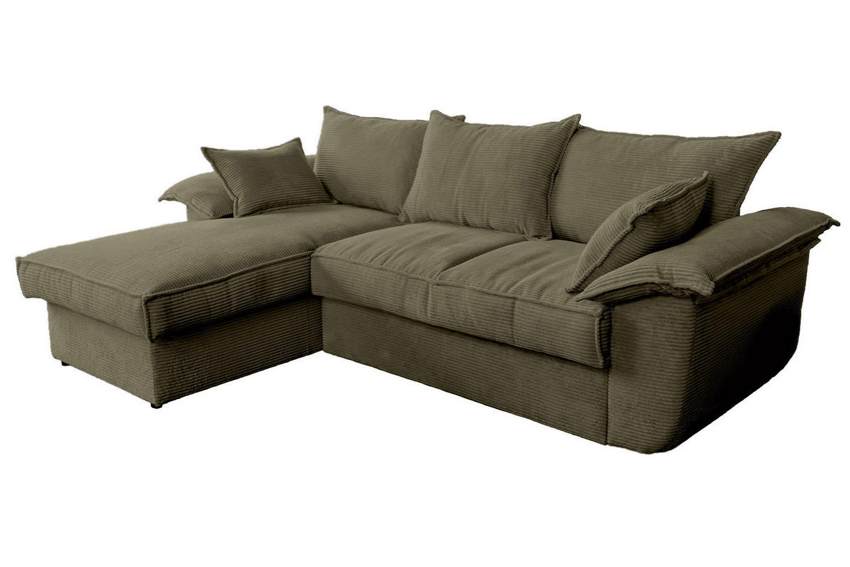 ECKSOFA DAMETO Grün Cord - Schwarz/Olivgrün, Kunststoff/Textil (266/174cm) - KAWOLA