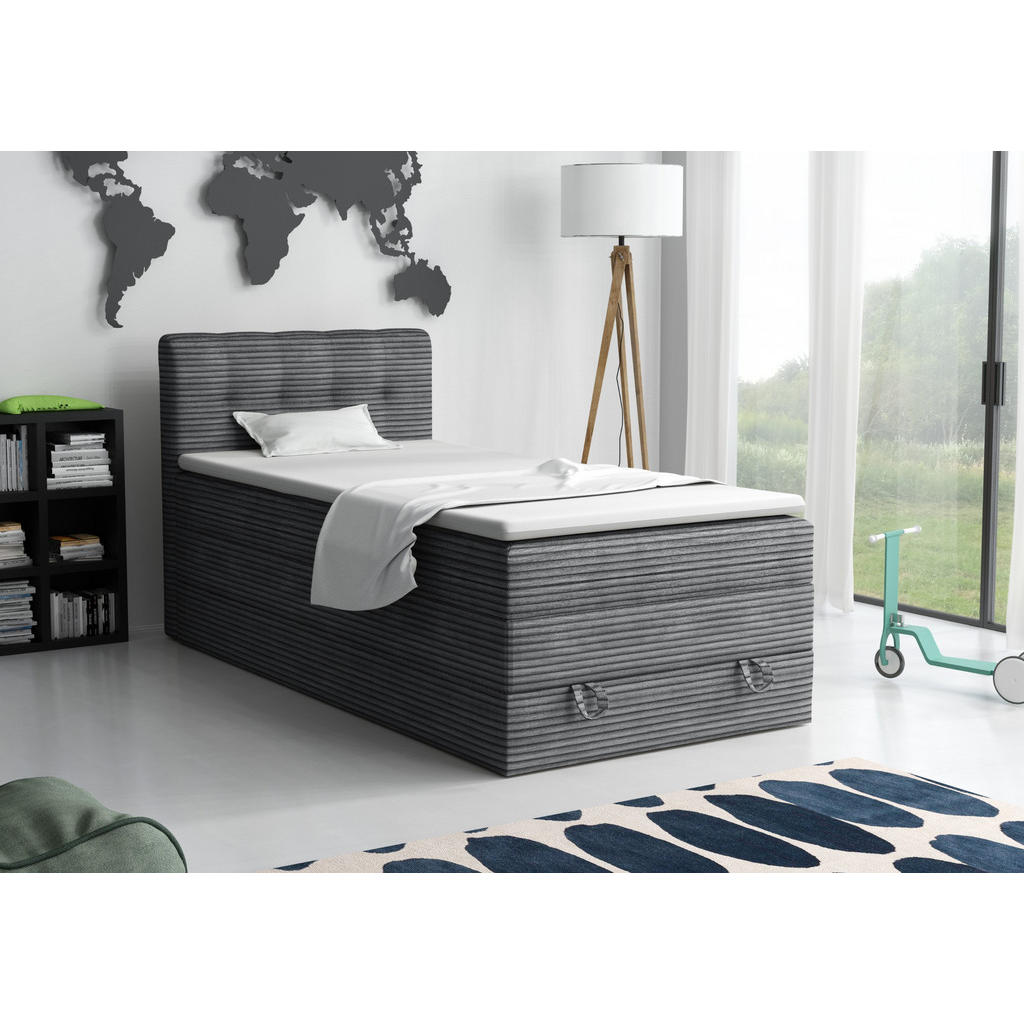 Thumbnail - Deine Möbel 24 Boxspringbett, Grau, Textil, H3 + H4, 90x200 cm, Schlafzimmer, Betten, Boxspringbetten