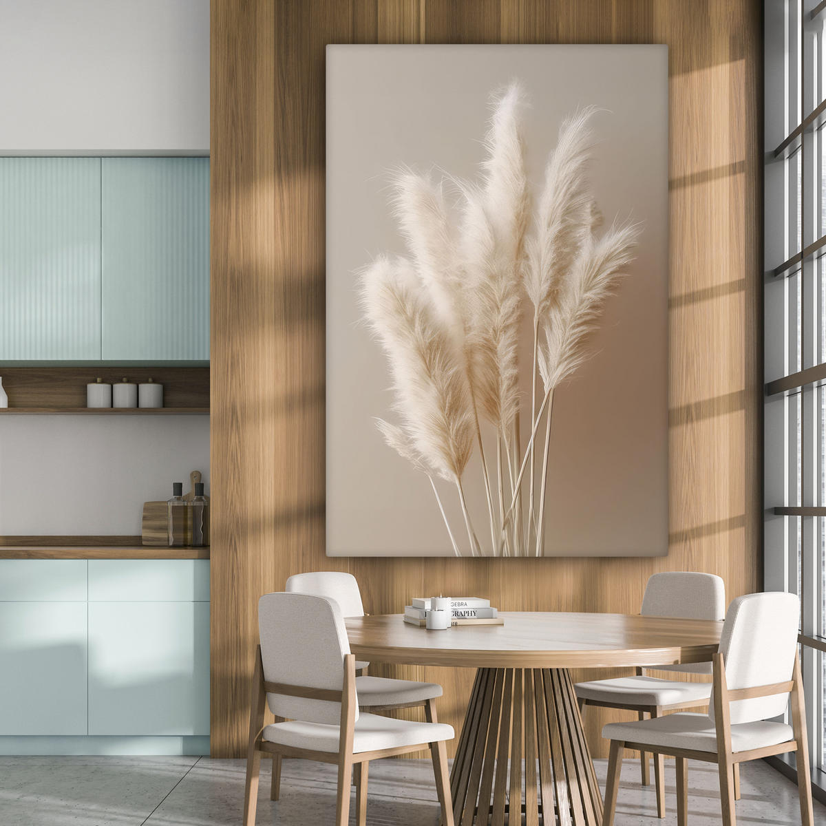 LEINWANDBILD Pampasgras - Federn - Pastell - Weiß Deko Groß 90x140 cm - Naturfarben, Textil (90/140cm) - MuchoWow