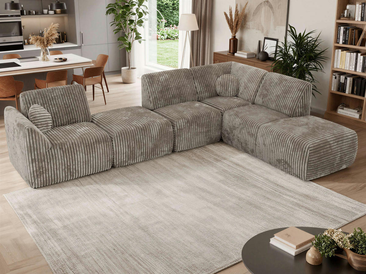 ROHOVÁ SEDAČKA NOARA 6M L Světle hnědá Manšestr - Pravá - černá/světle hnědá, textil/plast (355/244cm) - MKS