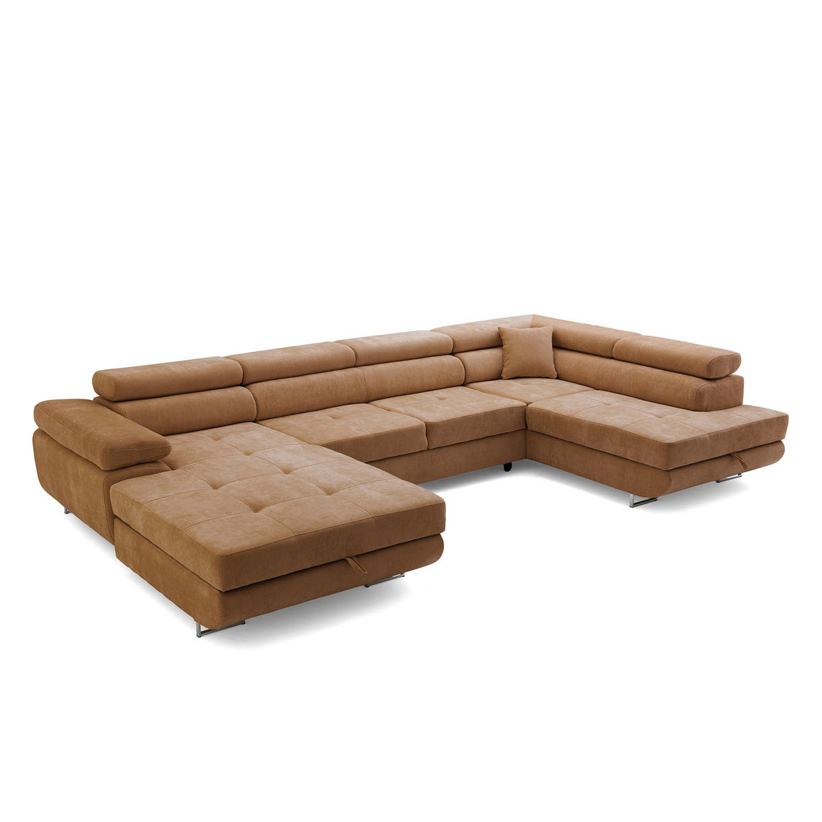 ECKSOFA U-Form WILD U Rechts mit Schlaffunktion 130x260 Chenille Braun - Silberfarben/Braun, Holz/Textil (203/90/350cm) - Muffo