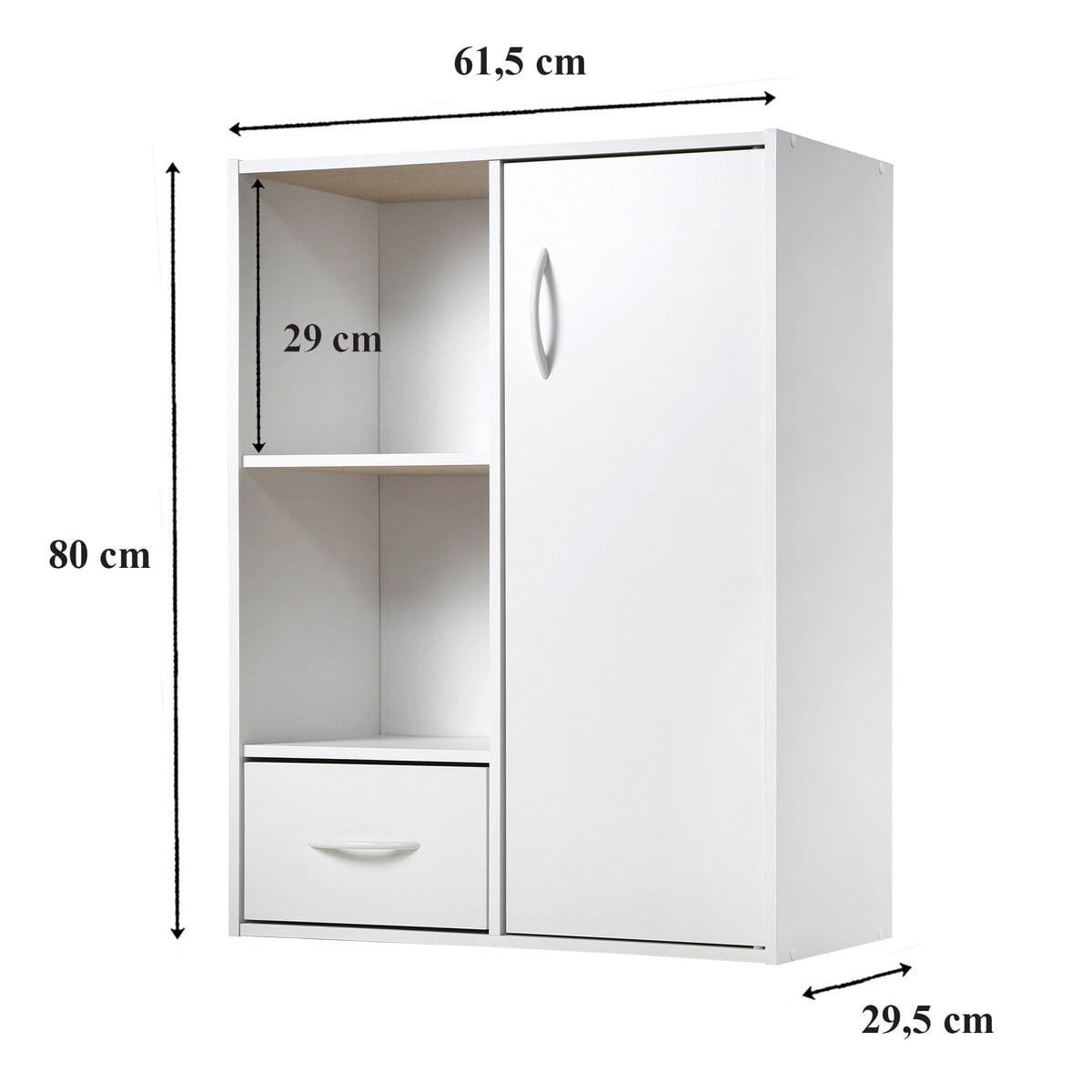 SCHRANK mit 2 Fächern, 1 Schublade und 1 Tür - Weiß, Holzwerkstoff (29.5/80/61.5cm) - Calicosy