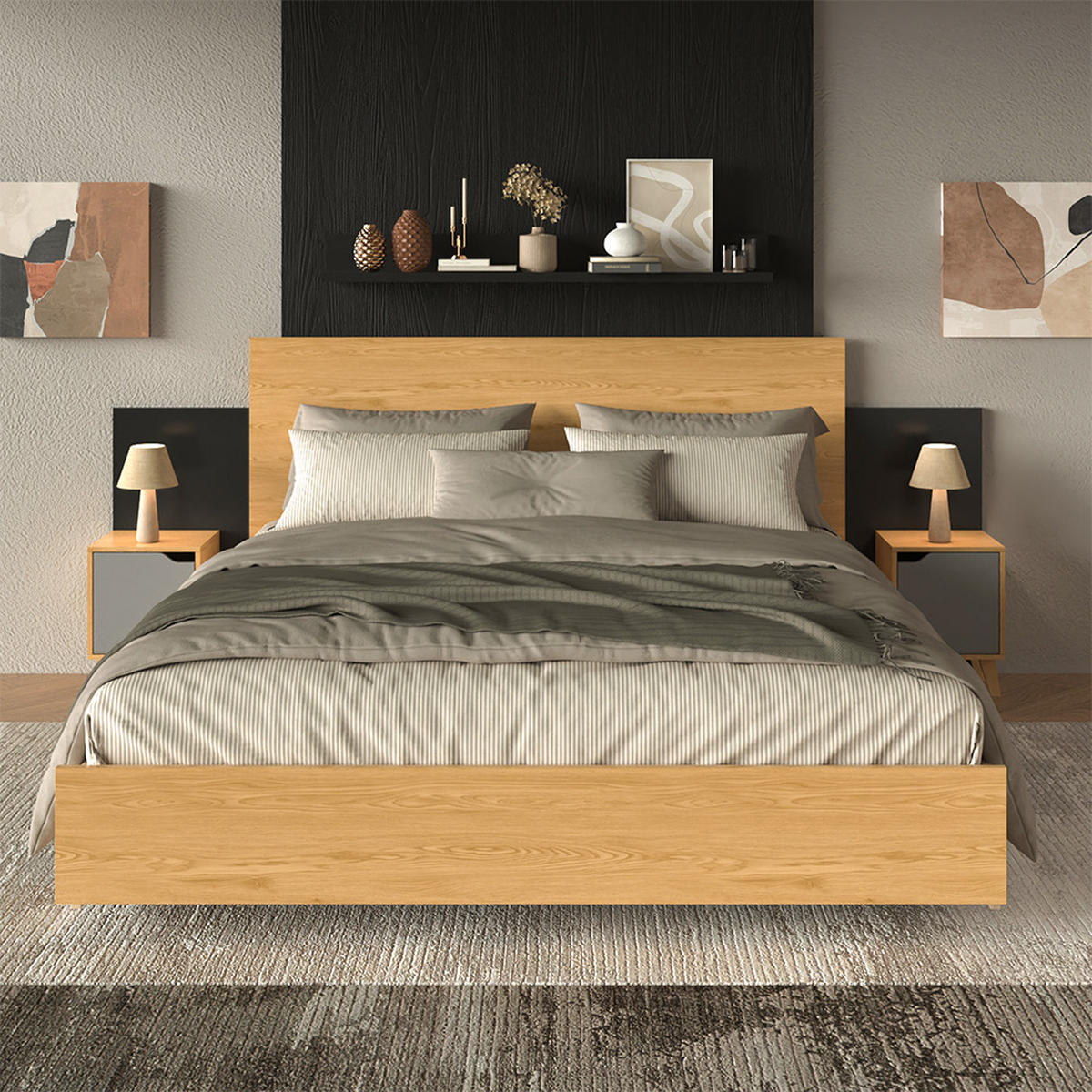 NACHTTISCH Malu Eiche/Anthrazit 2 Teile - Grau, Holzwerkstoff (34.5/47/32cm) - Vicco