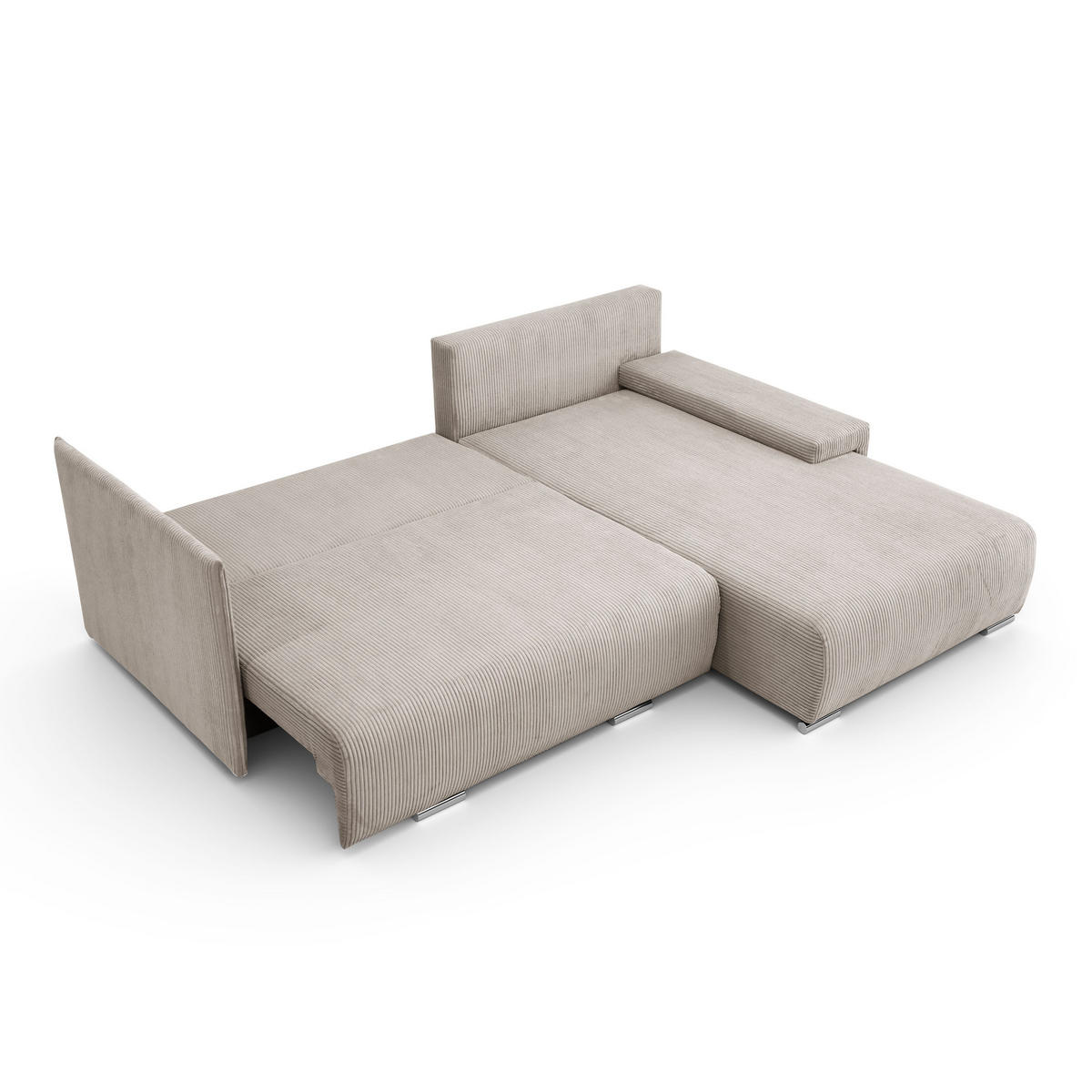 ECKSOFA L-Form Schlaffunktion Livorno Cord-Stoff Beige Rechts - Chromfarben/Beige, Holz/Kunststoff (246/188cm) - Kaiser Möbel