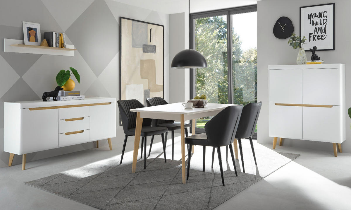 ESSTISCH weiß matt, Eiche, skandinavisch, Küchentisch ausziehbar 140 - 180 cm, - Eichefarben/Weiß, Holzwerkstoff (140/80/75cm) - Furn.Design