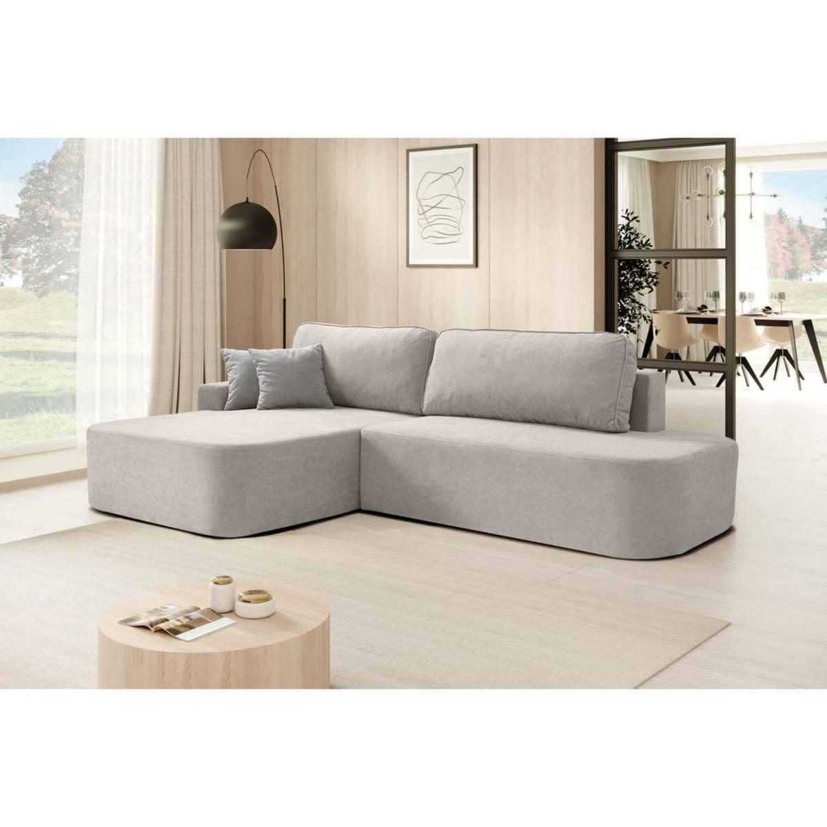 ECKSCHLAFSOFA Gavi beige velours links - Beige, Textil (269/171cm) - Beautysofa