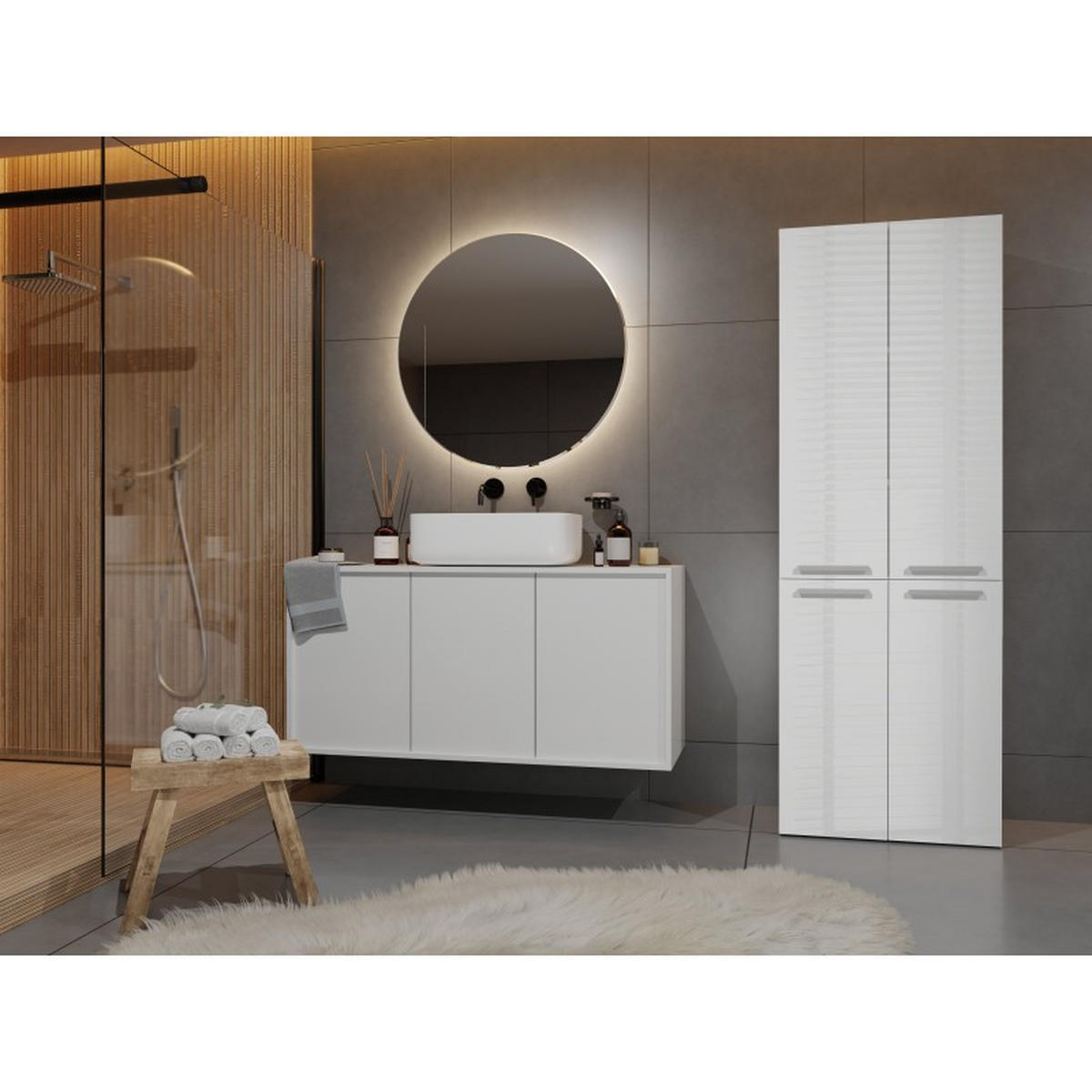 SKRIŇA do kúpeľne - biela, kompozitné drevo (60/174/30cm) - RAUMHIRSCH FURNITURE