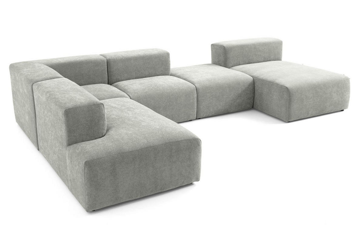5-SITZER modulares Wohnlandschaft U XXL HEAVEN SET 6 Links, Breite 375 cm Webstoff Grau - Schwarz/Grau, Holz/Kunststoff (375/73/245cm) - Muffo