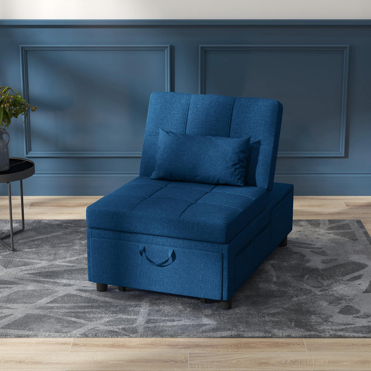 SCHLAFSESSEL 3-in-1, mit Bettfunktion, Blau - Blau, Textil (65.5/81/104cm) - HOMCOM