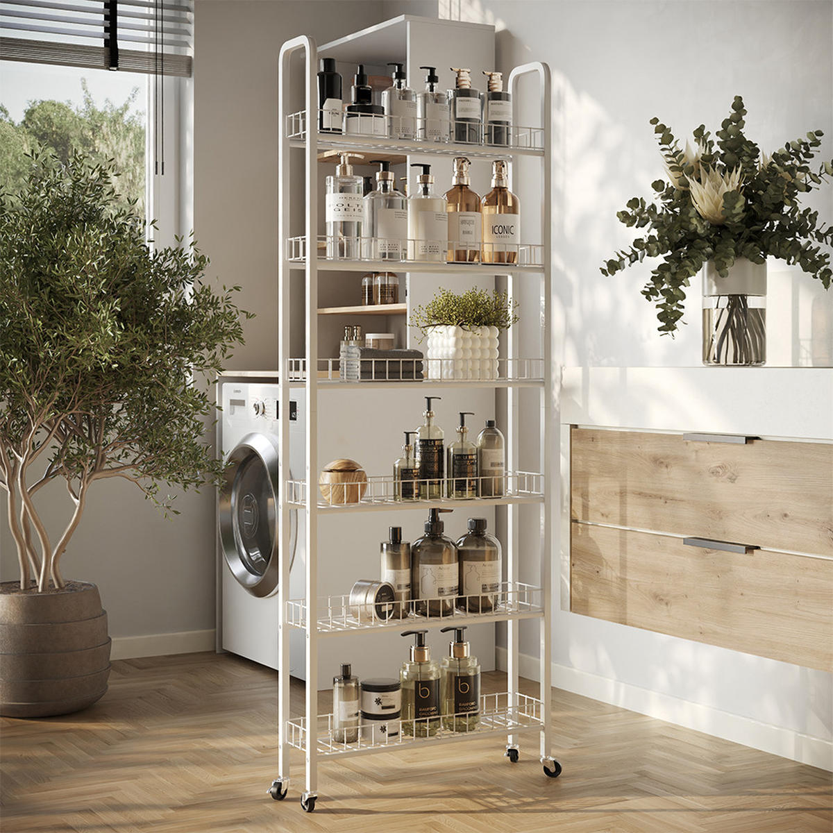 ROLLREGAL Rolivo Weiß 58 x 15 cm mit 6 Fächern - Weiß, Metall (58/155.5/15cm) - Vicco