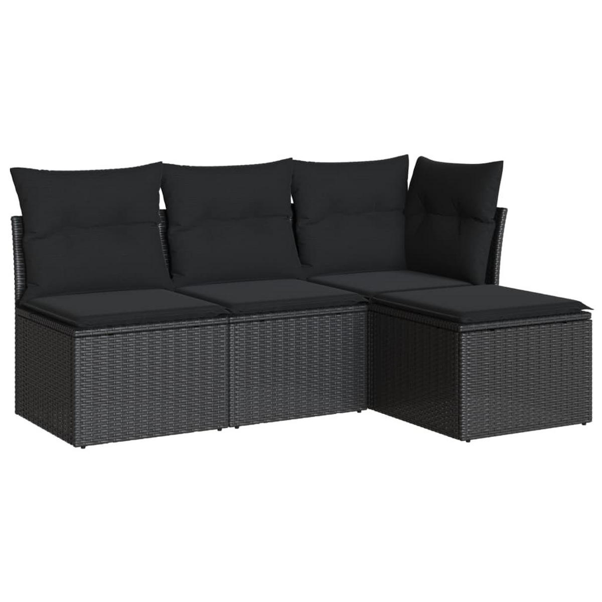 GARTEN-SOFAGARNITUR 4-teilig Mit Kissen Schwarz Poly Rattan - Schwarz, Kunststoff - vidaXL