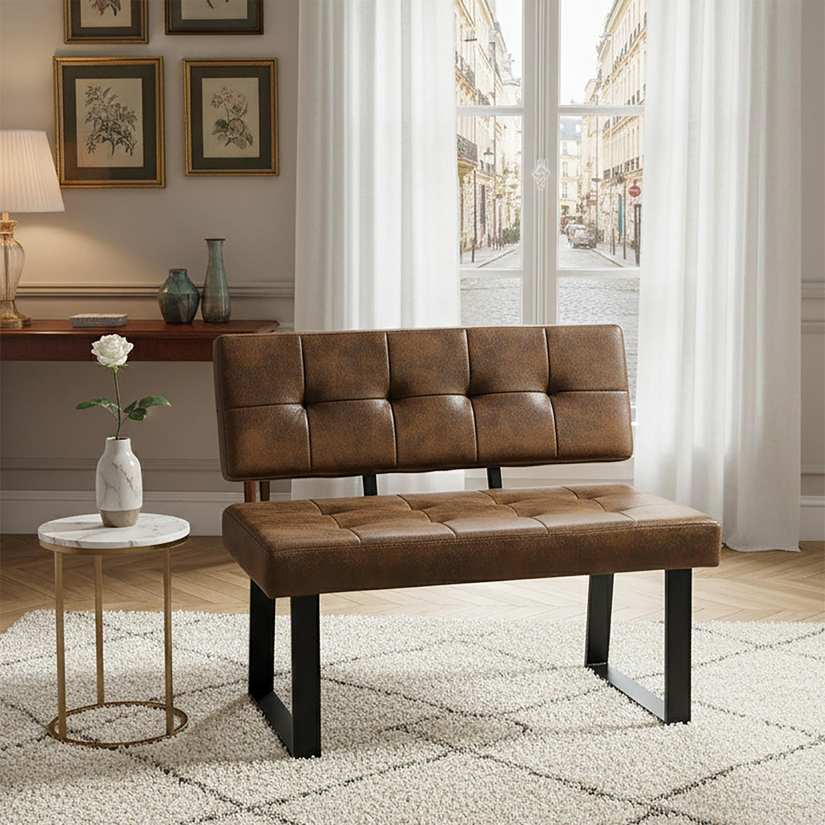 SITZBANK SIGFRID - Braun, Textil/Metall (100/48/56cm) - B&D Home