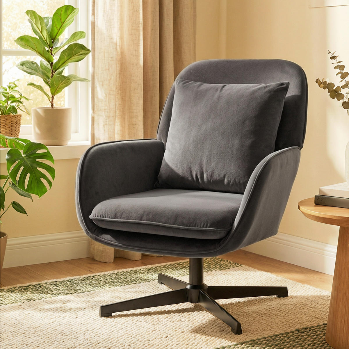 RELAXSESSEL DE-13358 Velours, breite Sitzfläche Dunkelgrau - Dunkelgrau, Metall (73/85/83.5cm) - ComfortXL