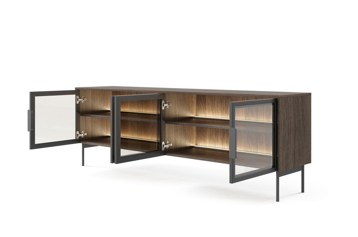 TV-SCHRANK, Dunin-Eiche, 181,3 x 61,6 x 39,3 cm - Schwarz/Braun, Holzwerkstoff/Metall (181.3/61.6/39.3cm) - 3XE LIVING