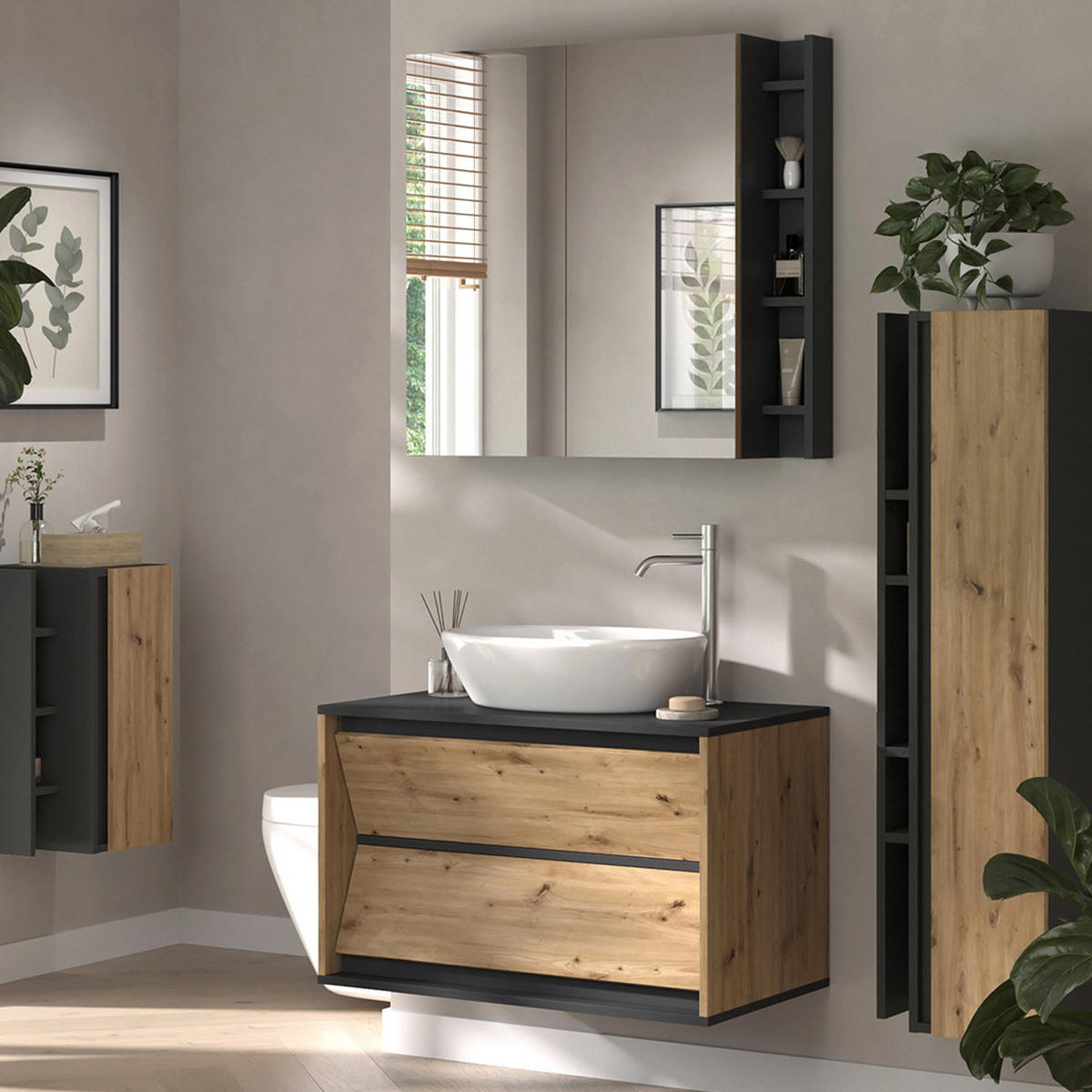 KOUPELNOVÝ NÁBYTEK Edelin Artisan - antracitová, kompozitní dřevo (80/50/45cm) - Vicco