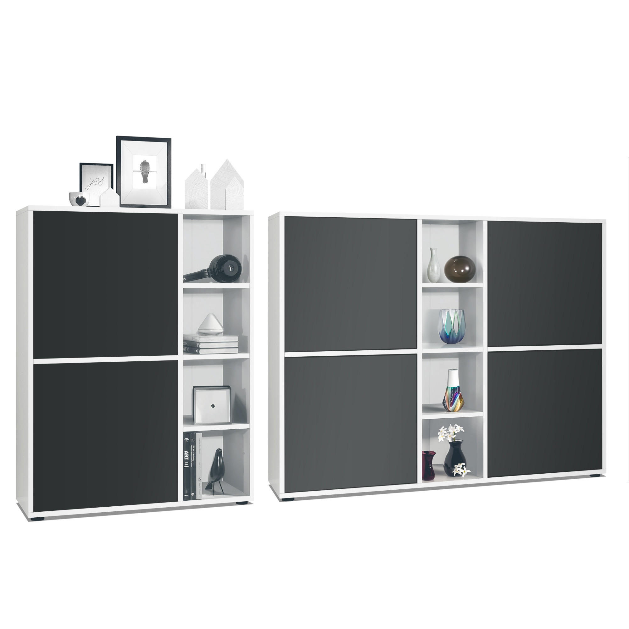 WOHNZIMMERSET Miami Schwarz matt - Schwarz, Holzwerkstoff (214.5/105.5/35.5cm) - Vladon