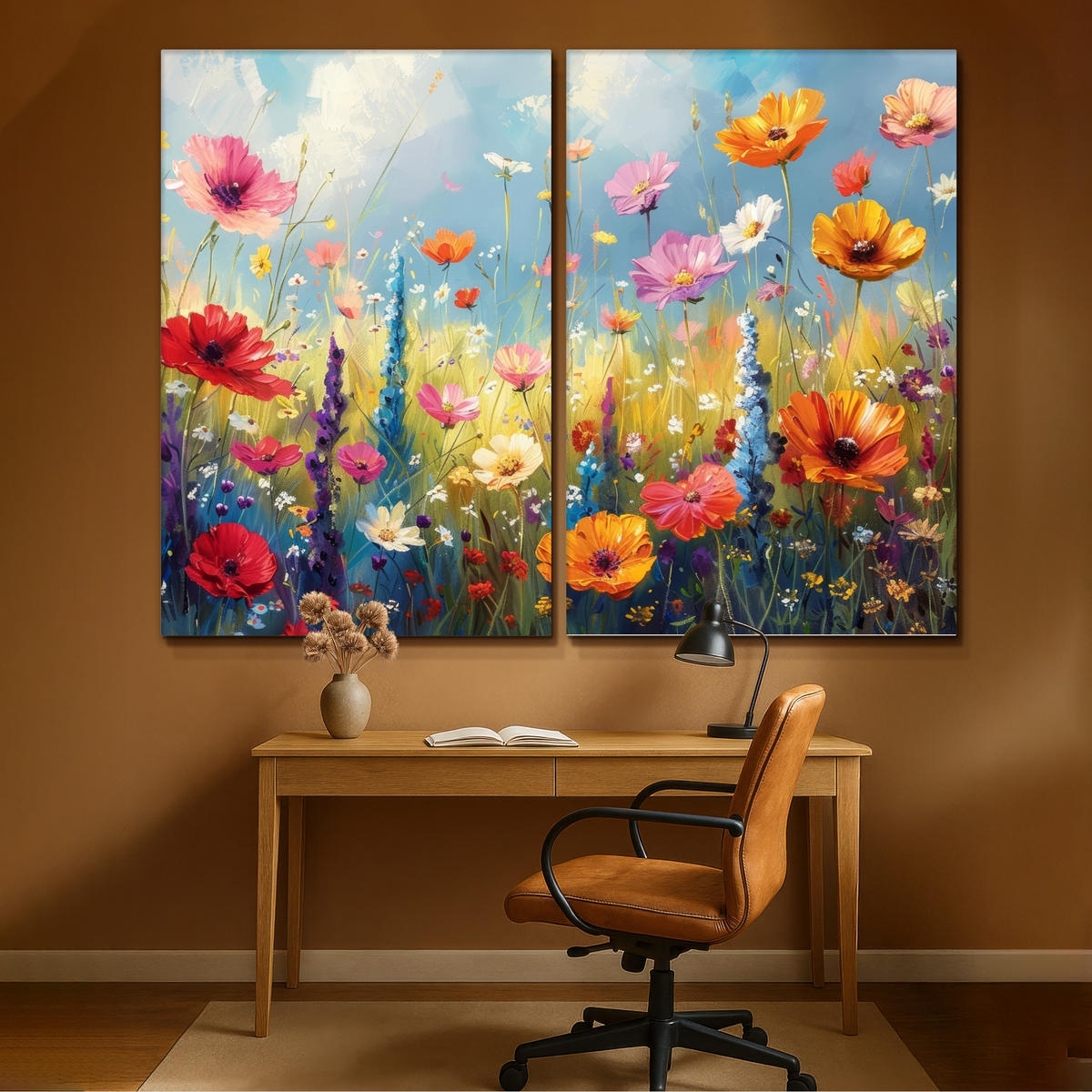 LEINWANDBILD 2er Set Blumen - Frühling - Farbenfroh - Sommerlich 240x180 cm - Orange, Textil (240/180cm) - MuchoWow