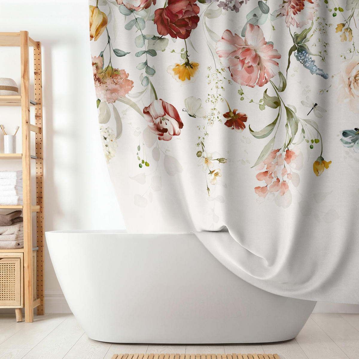 DUSCHVORHANG Rankende Blumen Aquarell 180/180 cm - Pastellblau, Textil (180/180cm) - Bilderwelten