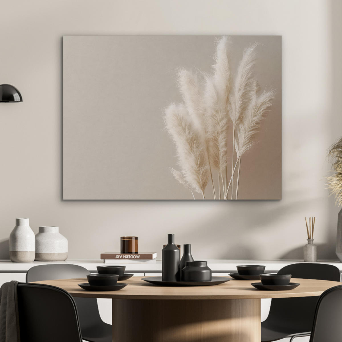 AKUSTIKPANEEL Pampasgras - Federn - Pastell - Weiß 80x60 cm - Naturfarben, Textil (80/0.9/60cm) - MuchoWow