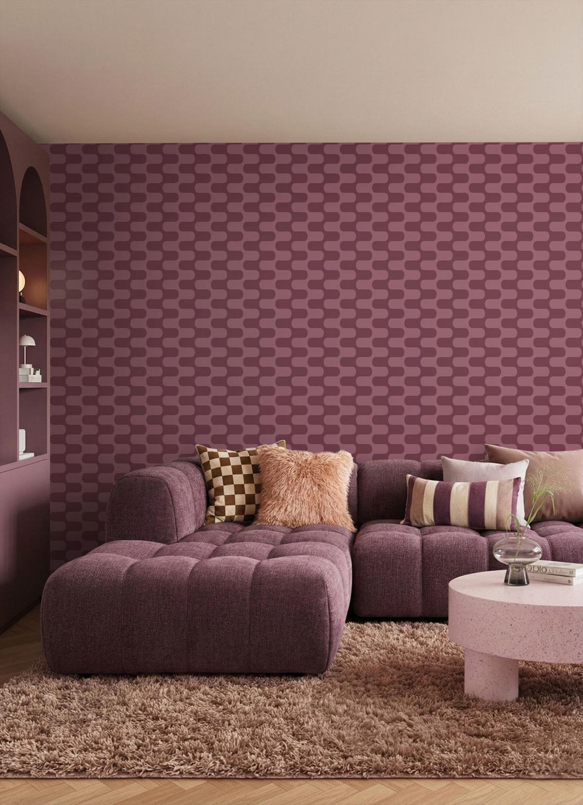 TAPETE Wellenlinien 50 x 900 cm - Lila, Papier (50/900cm) - ESTAhome