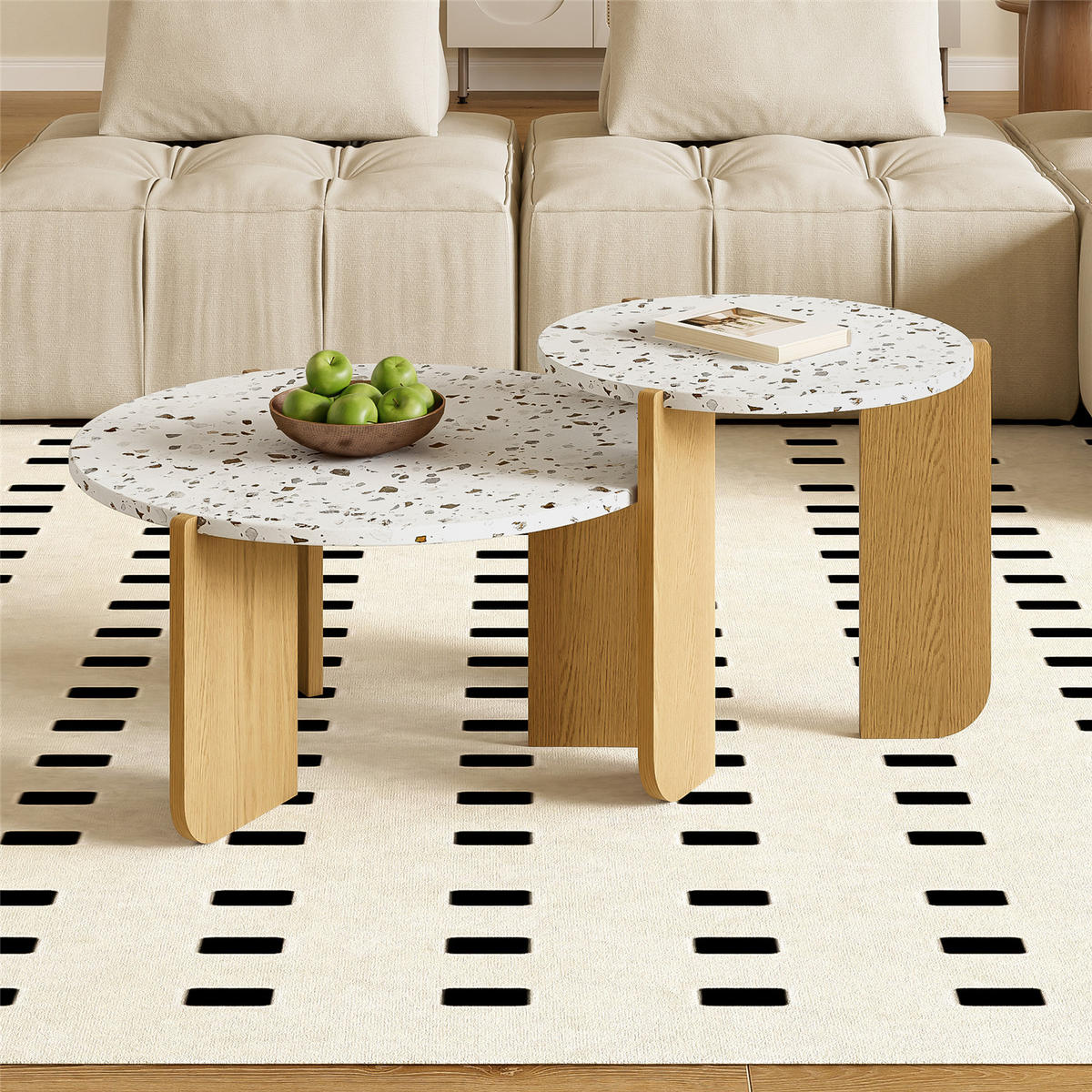 COUCHTISCH 2er Set modular Beistelltisch - Weiß, Holz (70/70/35cm) - Kaket