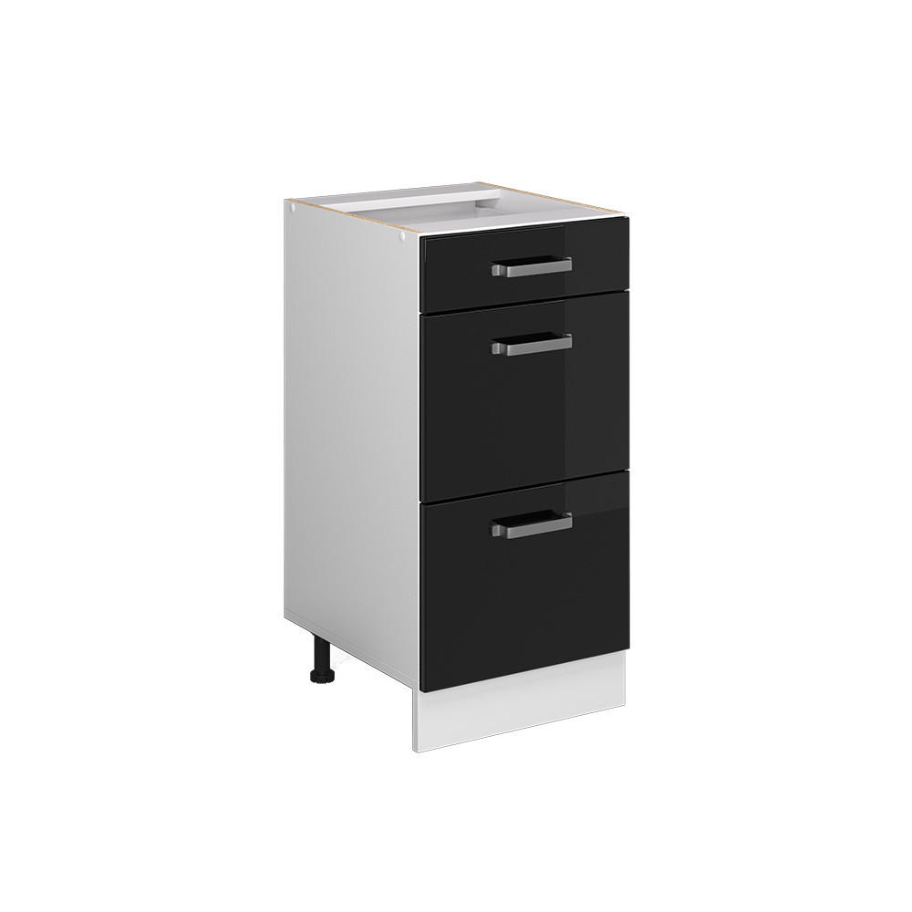 KÜCHENUNTERSCHRANK R-Line Schwarz Hochglanz 40 cm mit Schubladen, ohne AP - Schwarz Hochglanz/Schwarz, Holzwerkstoff (40/81.6/46cm) - Vicco