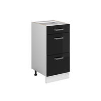UNTERSCHRANK R-Line Schwarz Hochglanz 40 cm mit Schubladen, ohne AP - Schwarz Hochglanz/Weiß, Holzwerkstoff (40/81.6/46cm) - Vicco