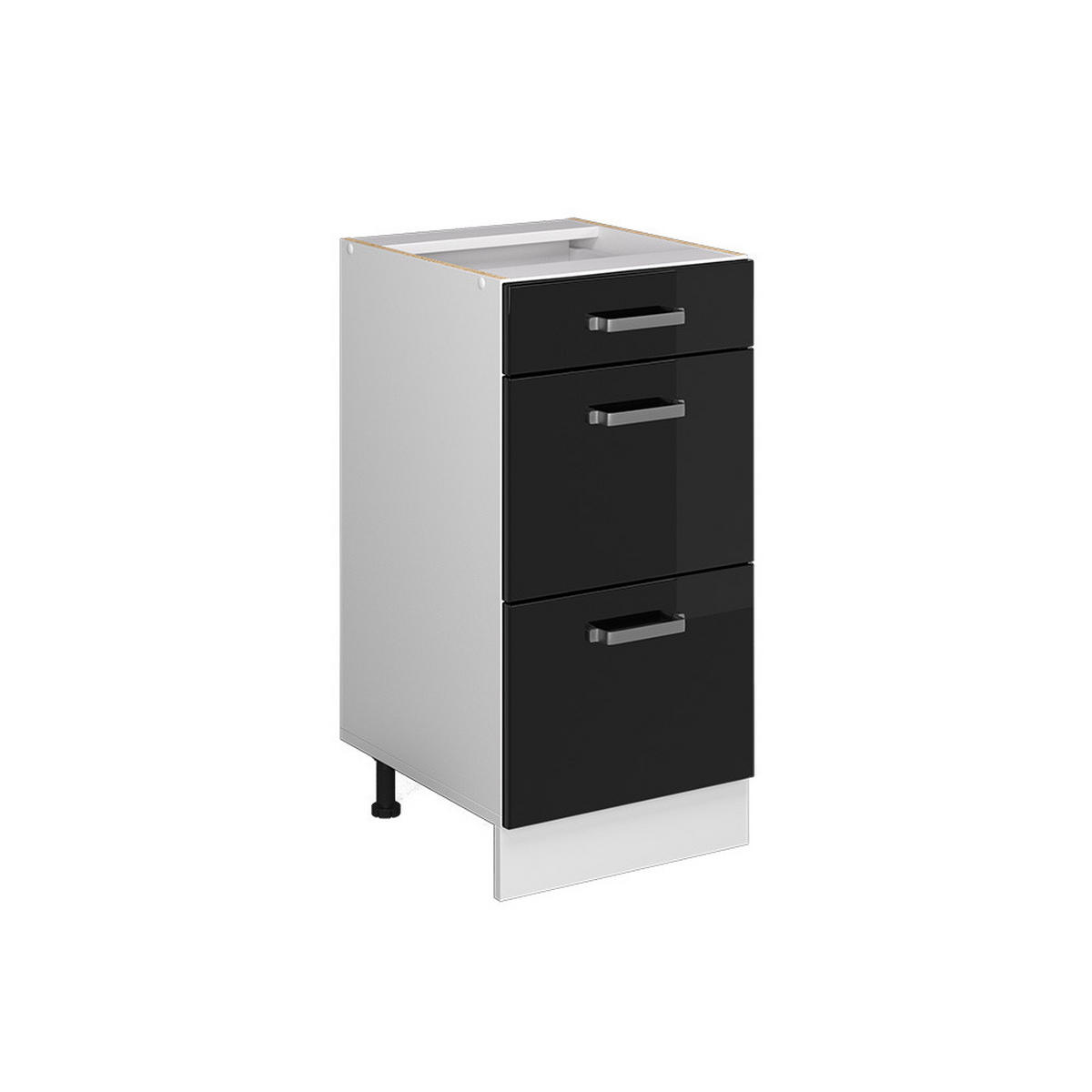 UNTERSCHRANK R-Line Schwarz Hochglanz 40 cm mit Schubladen, ohne AP - Schwarz Hochglanz/Weiß, Holzwerkstoff (40/81.6/46cm) - Vicco