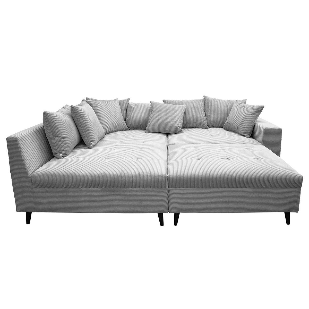 ECKSOFA mit Ottomane und Hocker - Hellgrau/Schwarz, Birkenholz/Textil (247/174cm) - home24