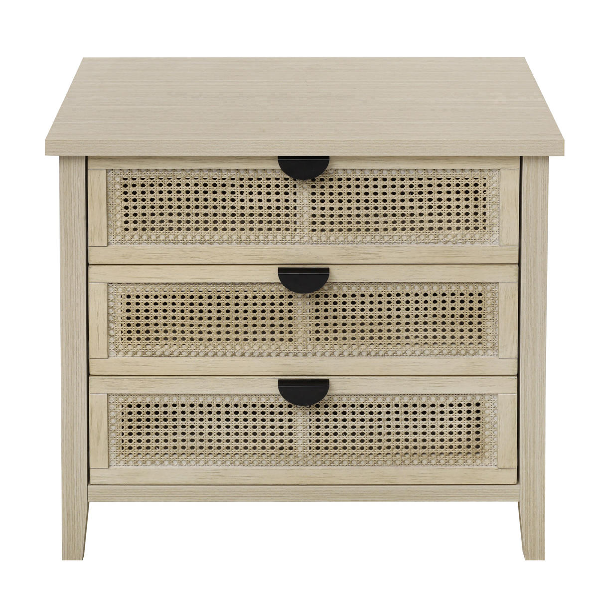 KOMMODE mit 3 Schubladen, Naturholzoptik & Rattan Fronten - Beige, Holzwerkstoff (80/80/40cm) - Urban Meuble