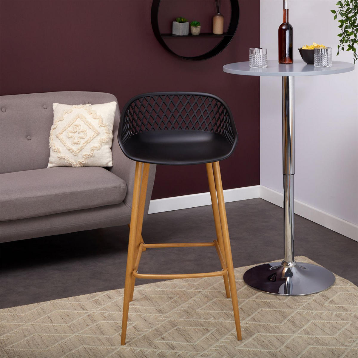 BARHOCKER IREK 2ER-SET - Schwarz/Sonoma Eiche, Textil (48/96/48cm) - IDIMEX