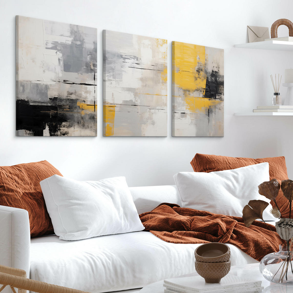 LEINWANDBILDER 3-es Set Moderne Kunst - Beige/Gelb, Textil (90/40cm) - Muralo