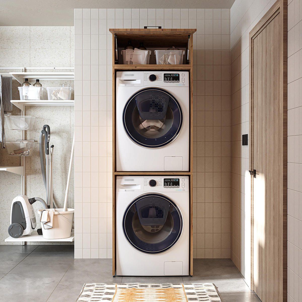 WASCHMASCHINENSCHRANK DUO-II 67cm Breit, 205cm Hoch - Eichefarben, Holzwerkstoff (67/205/67cm)