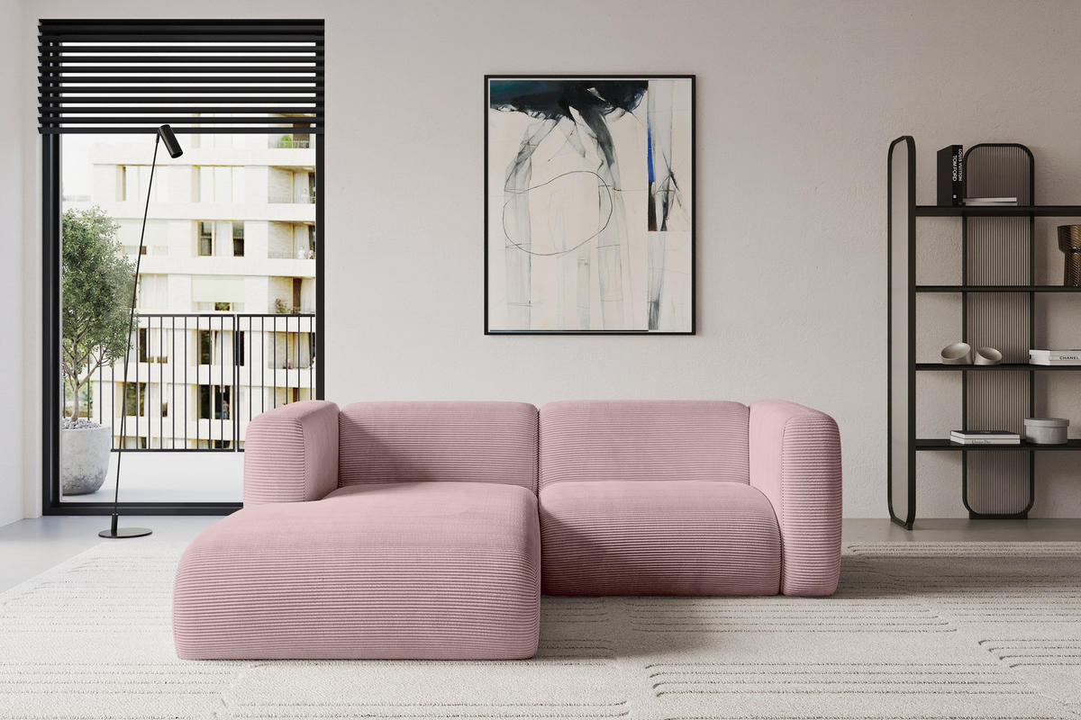 ECKSOFA Ottomane Links MIRA-L1 227x179x89 Rosa Cord - Schwarz/Rosa, Holzwerkstoff/Kunststoff (227/179cm) - ALTDECOR