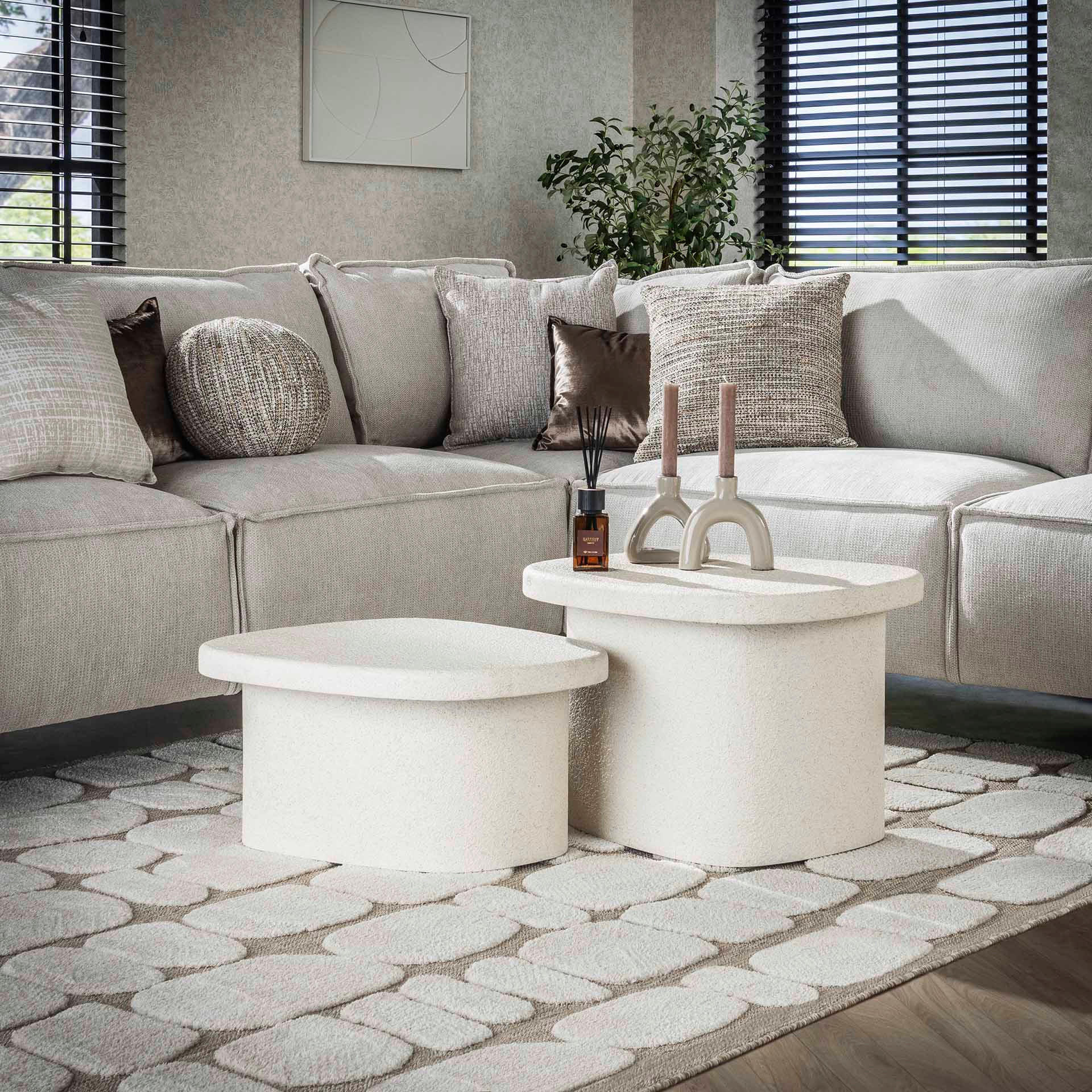 COUCHTISCH Stone White 44/57/40 cm 2er-Set - Weiß, Stein (44/57/40cm) - Hoyz Collection