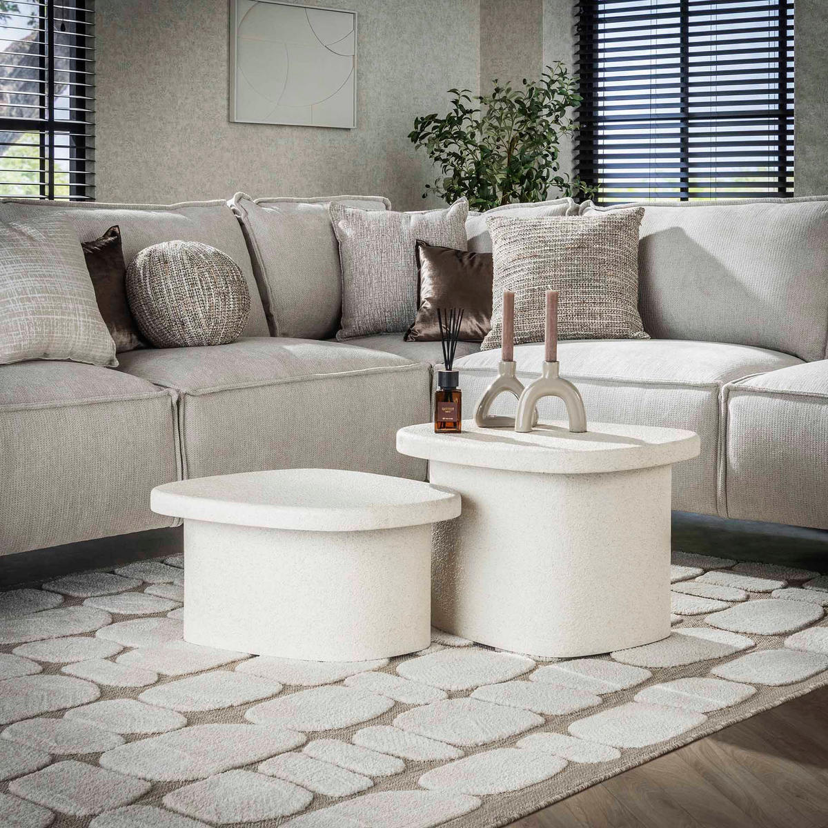 COUCHTISCH Stone White 44/57/40 cm 2er-Set - Weiß, Stein (44/57/40cm) - Hoyz Collection