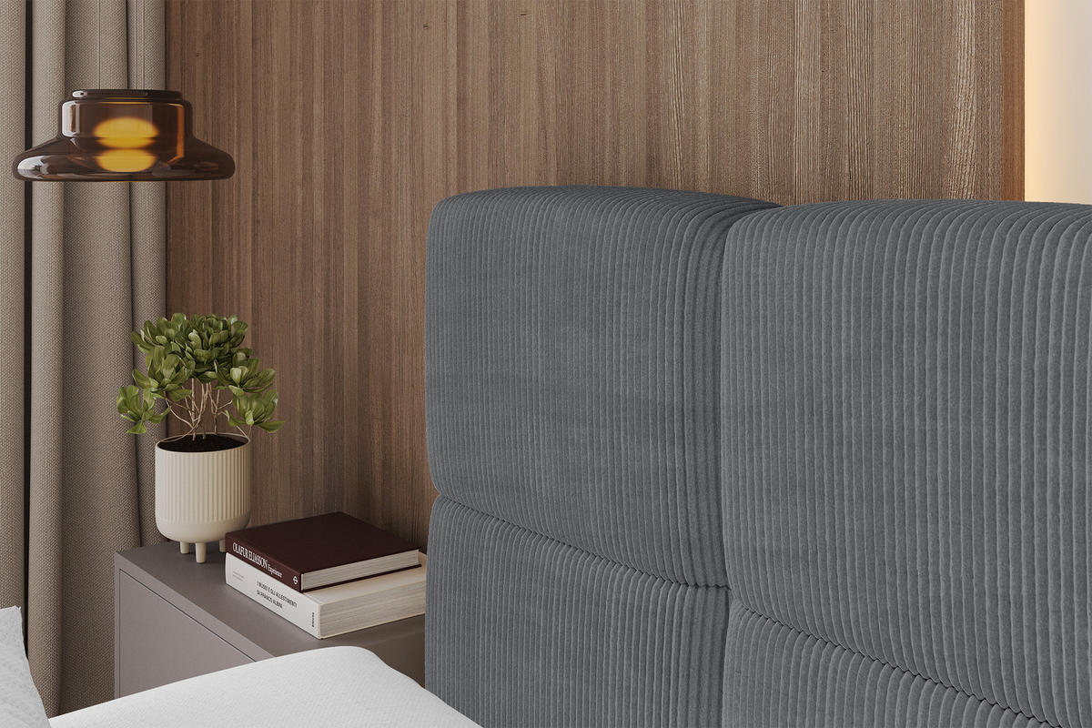 POLSTERBETT mit Bettkasten und Lattenrost, Bett mit Matratze H3/H4, Kopfteil, Boxbett, Doppelbett mit Stauraum - NATA 120x200 Dunkelgrau - Chromfarben, Holzwerkstoff/Textil (120/200cm) - ALTDECOR