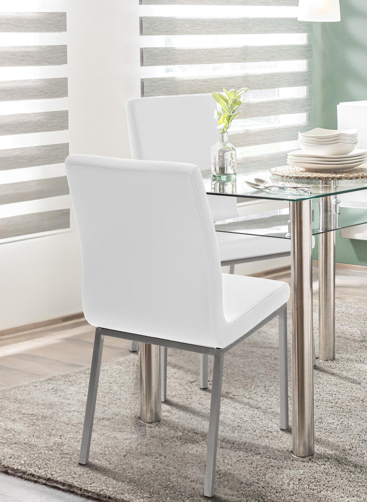 STUHL Lederlook Weiß - Edelstahlfarben/Weiß, Textil/Metall (40/88/50cm) - CLP