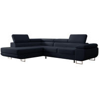 ECKSOFA Stevil Dunkelblau Velours - Silberfarben/Dunkelblau, Textil/Metall (275/203cm) - Selsey